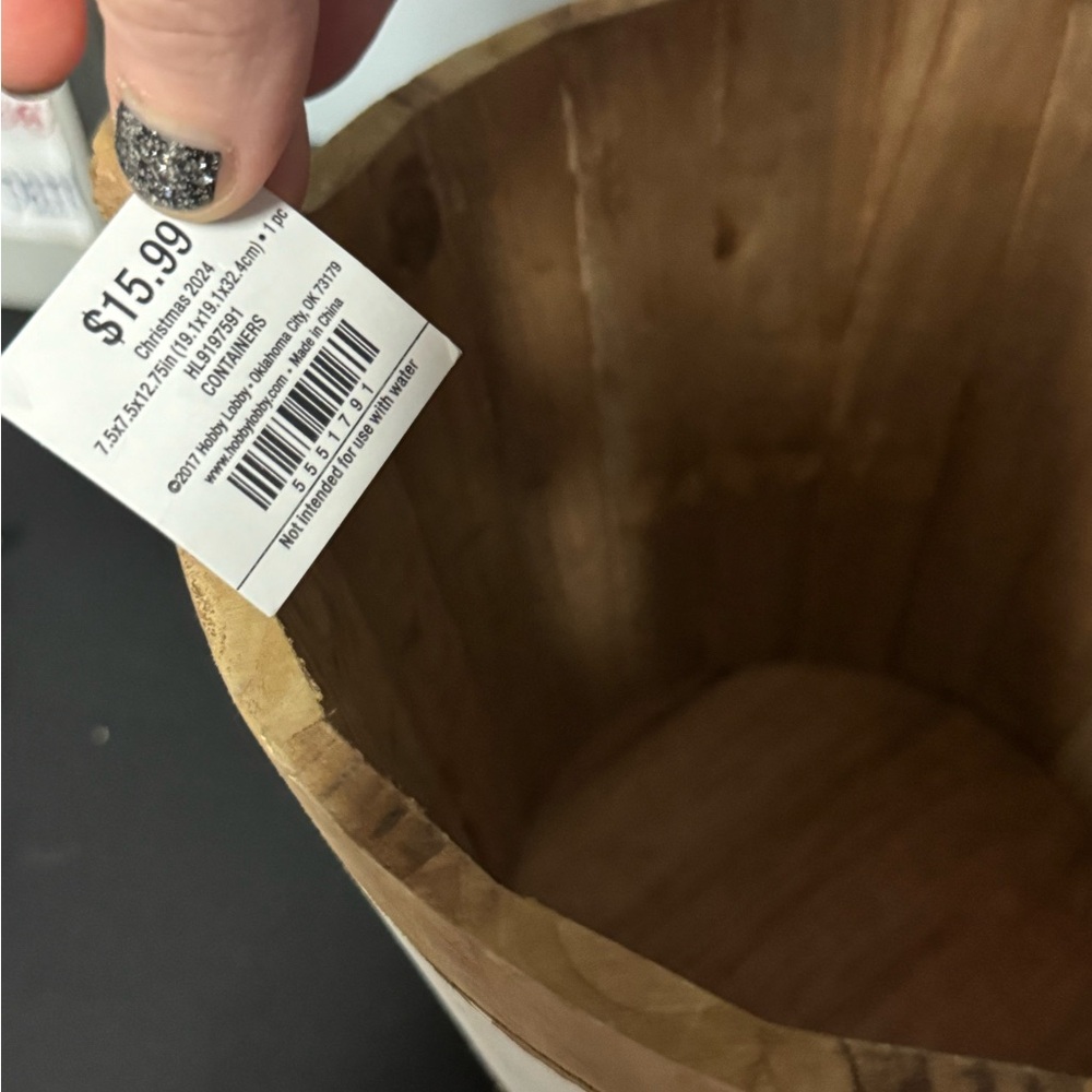 Rustic Merry Christmas Wooden Bucket - Picture 3 of 7